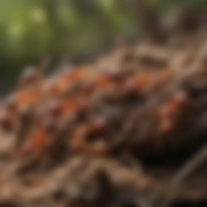 Intricate Life of Fire Ants Close-up view of fire ants on a nest