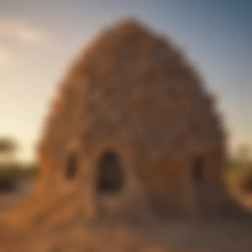 A close-up view of a termite mound showcasing intricate architecture
