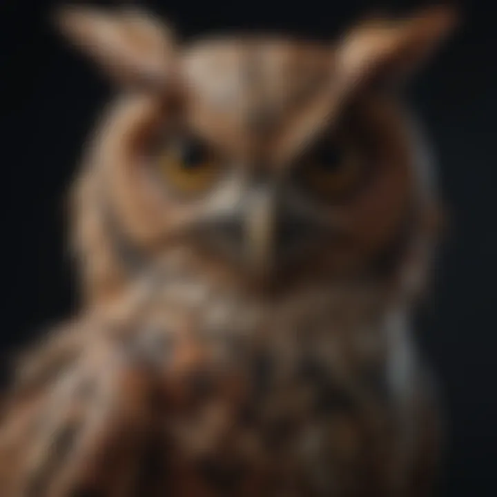 A fake owl with intricate feather detailing for added authenticity
