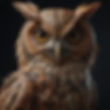 Intricately Designed Fake Owl A fake owl with intricate feather detailing for added authenticity