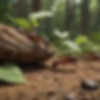 Leaf cutter ants carrying leaves into their nest