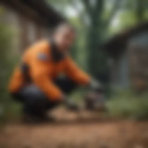 Illustration of a pest control technician assessing a property for infestations