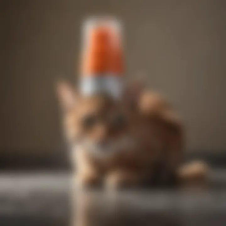 Close-up of flea and tick spray bottle for cats