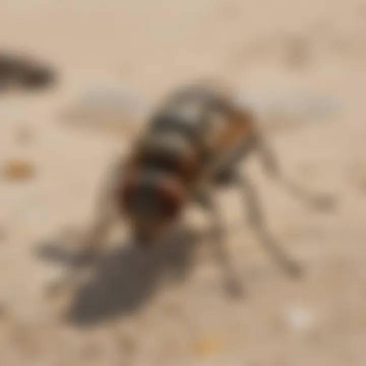 Detailed shot of a deer fly on a sandy beach in Florida