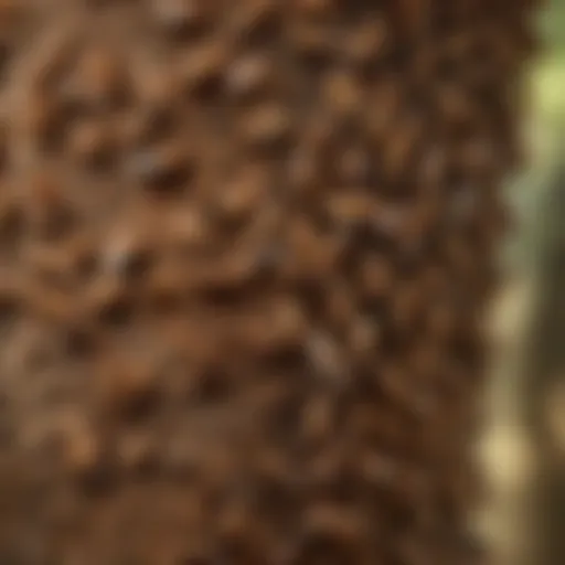 Close-up of flying swarming termites on tree bark