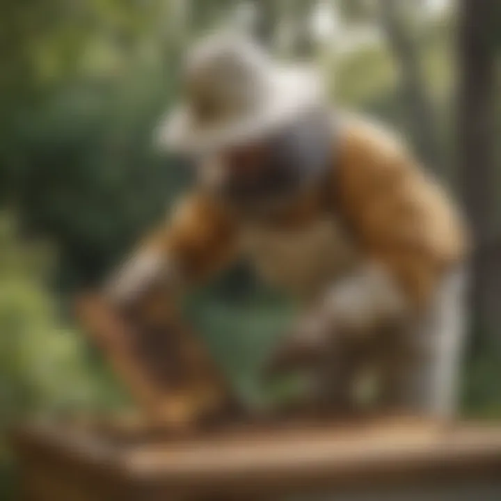 A beekeeper safely relocating a beehive, illustrating professional removal techniques.