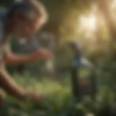 Applying Garlic Spray in the Garden Garlic spray application in garden to deter mosquitoes