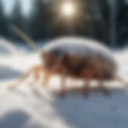 Snow flea crawling on snowy surface