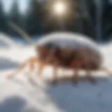 Snow Flea in Winter Environment Snow flea crawling on snowy surface