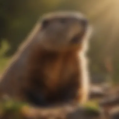 Serenity of a Groundhog Basking in Sunlight A groundhog peacefully resting in the warmth of the sun