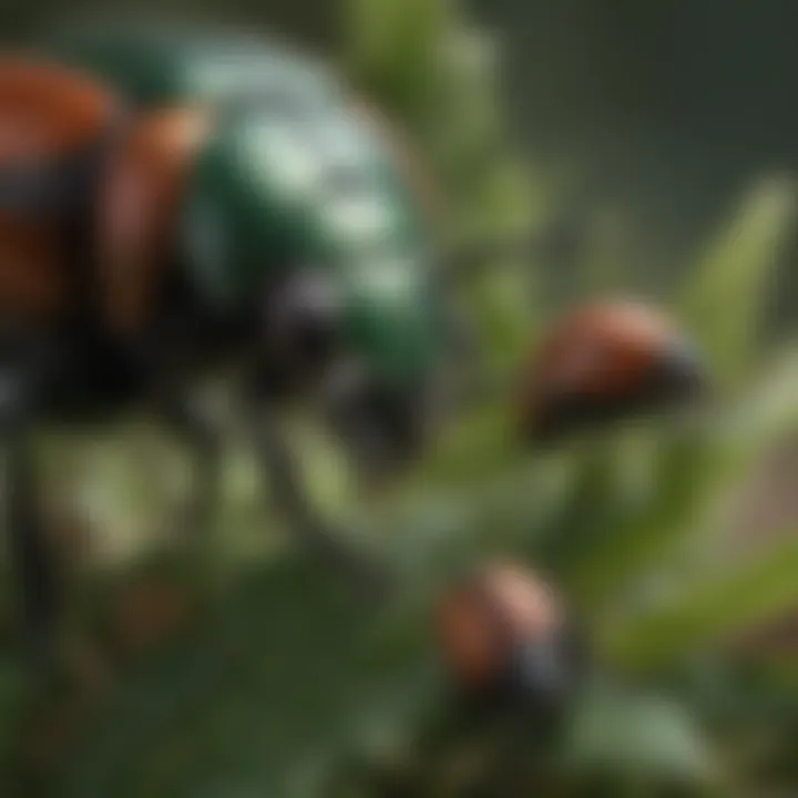 Close-up of Japanese beetles on a plant