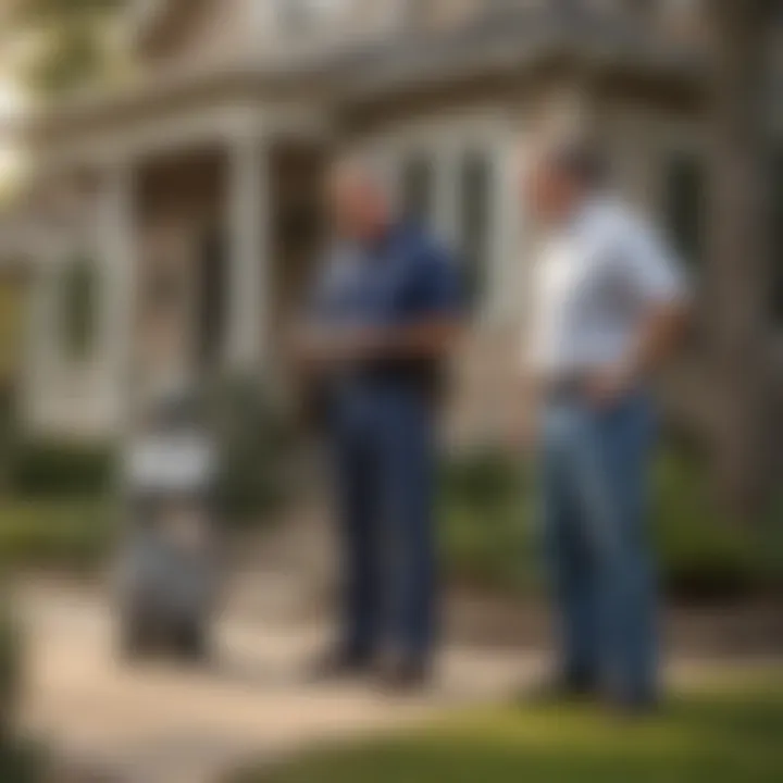 Homeowner discussing pest control plan with exterminator