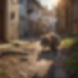 A professional exterminator setting rat traps in a residential area