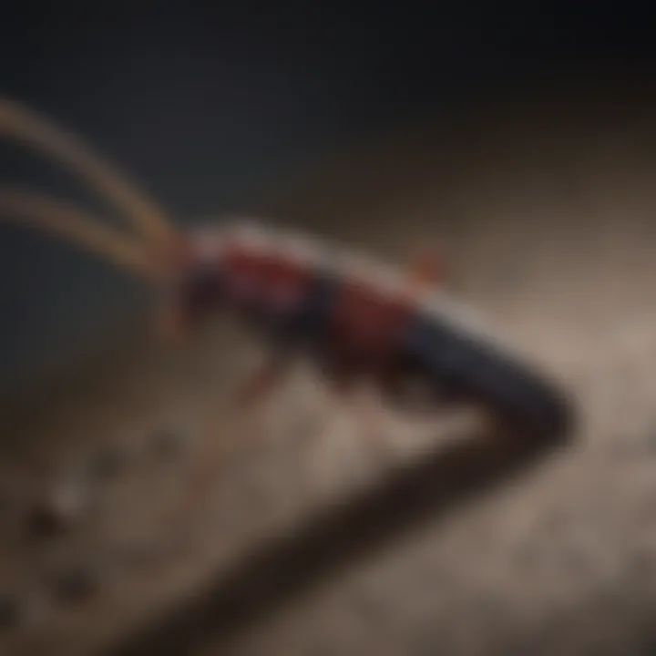 Close-up of earwig in dark corner