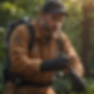 Technician applying pest control treatments outdoors