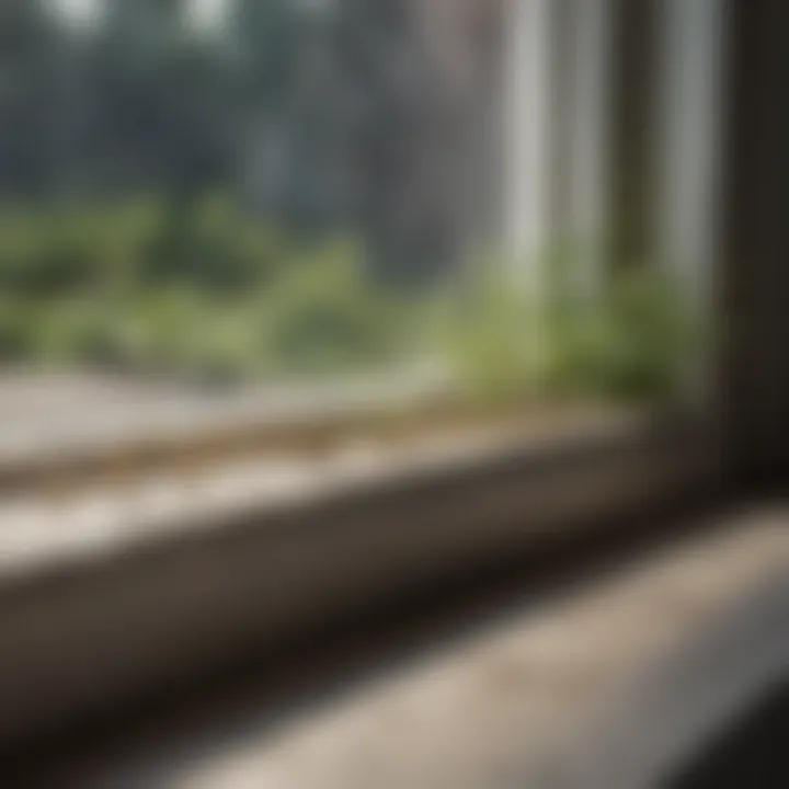 Close-up of clover mites on window sill