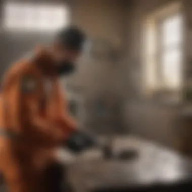 Pest control professional applying treatment safely