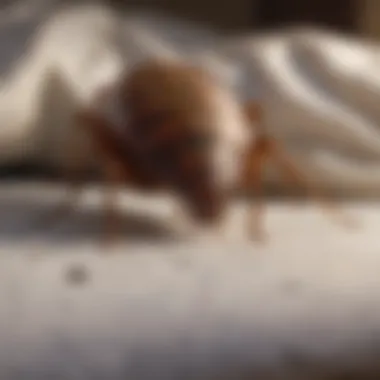 Inspection for Bed Bugs Person examining bedding for bed bugs