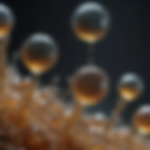 Microscopic view of peppermint oil droplets.