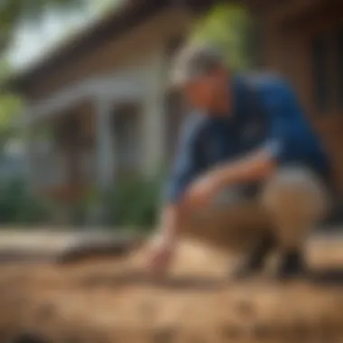 Exterminator inspecting property for pests