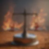 Illustration showing justice scales with fire ant bait