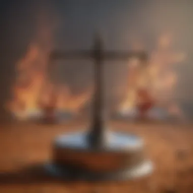 Illustration showing justice scales with fire ant bait
