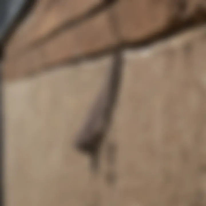 A homeowner sealing cracks on the exterior of a house