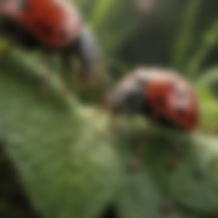 Ladybugs Feeding on Aphids in Raspberry Plantation