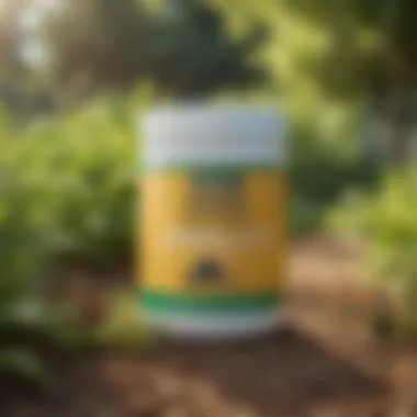 Organic pest control products displayed in a garden setting