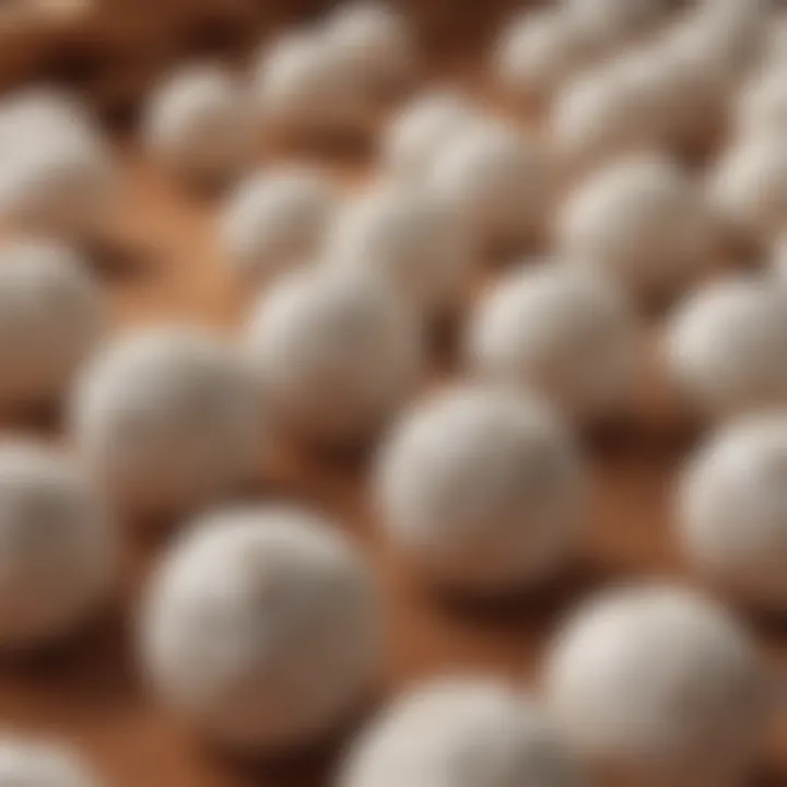 Macro shot of mothballs scattered on fabric