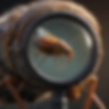 Magnifying glass examining insect