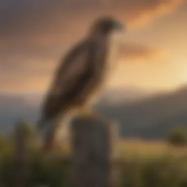 A majestic flying hawk decoy perched on a fence post