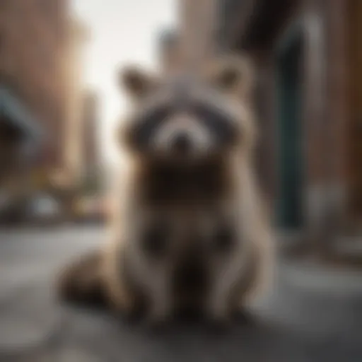 Majestic raccoon in urban setting