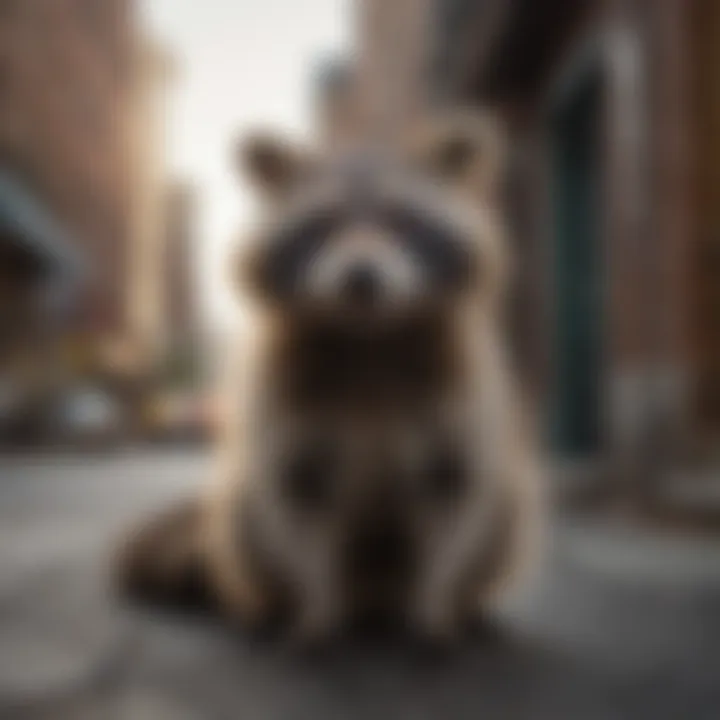 Majestic raccoon in urban setting
