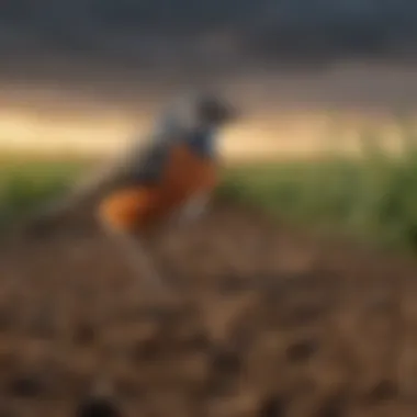 Illustration of a bird on a crop field