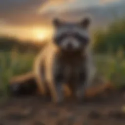 Illustration of a raccoon in a field