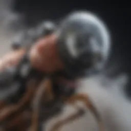 Close-up view of fumigation equipment releasing mist