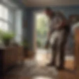 Exterminator inspecting a home for pests