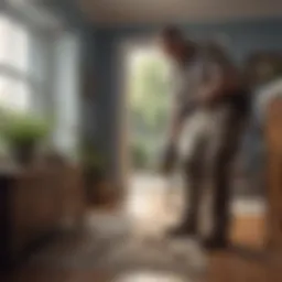 Exterminator inspecting a home for pests