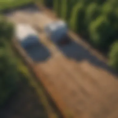 Aerial view of a well-maintained property surrounded by a perimeter insecticide barrier