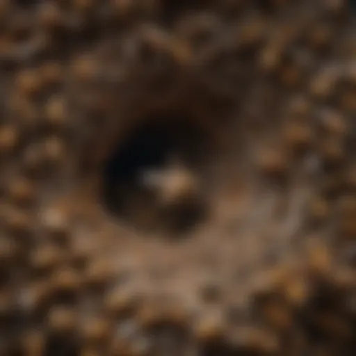 A close-up view of a bee nest in a natural setting.