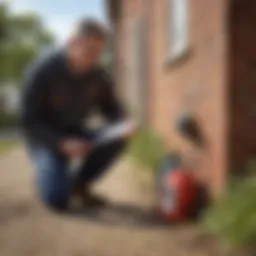 A professional exterminator inspecting a property for pest signs