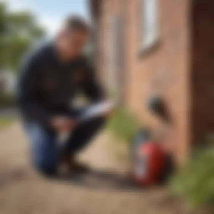 A professional exterminator inspecting a property for pest signs