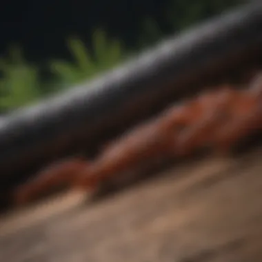 Close-up of millipedes on wooden surface