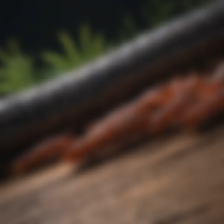 Close-up of millipedes on wooden surface