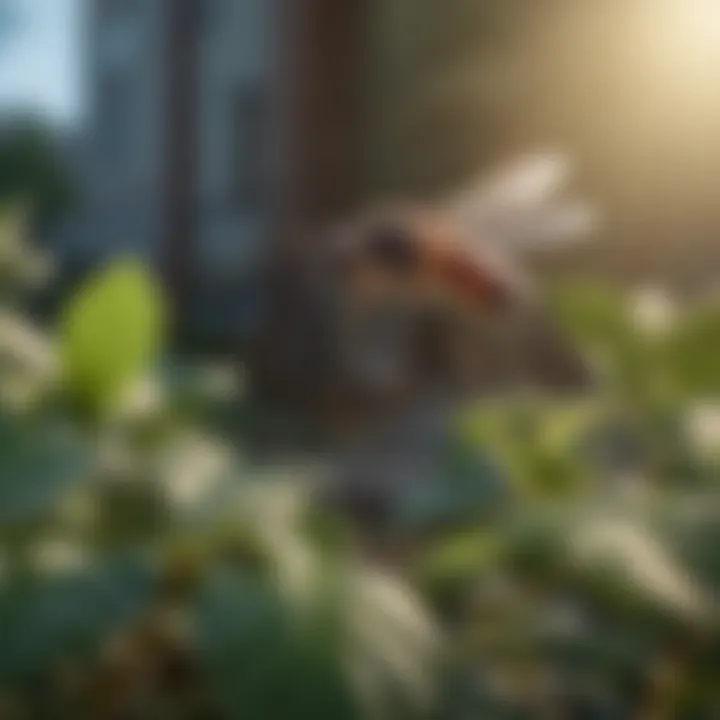 Mosquito hovering near peppermint plant