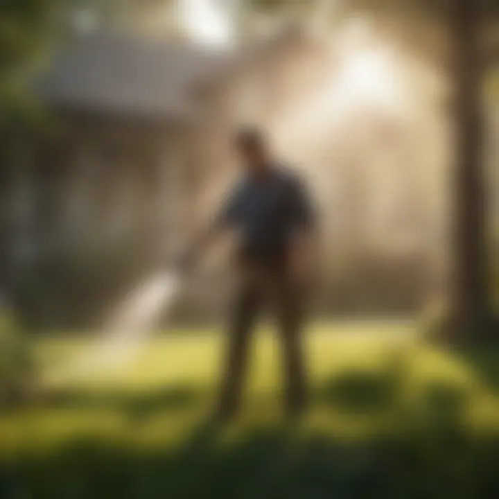 Expert Technique for Mosquito Spray Application An expert demonstrating the application of mosquito spray in a residential setting