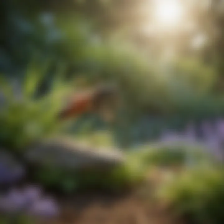 Natural Mosquito-Repelling Plants in Garden A close-up of natural mosquito-repelling plants like citronella and lavender in a garden