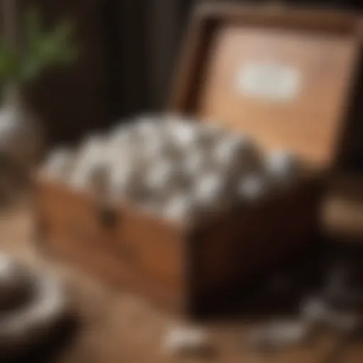 Aromatic mothballs in a vintage wooden chest
