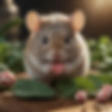 Rodent Reacting to Peppermint Scent Mouse sniffing peppermint leaves and backing away